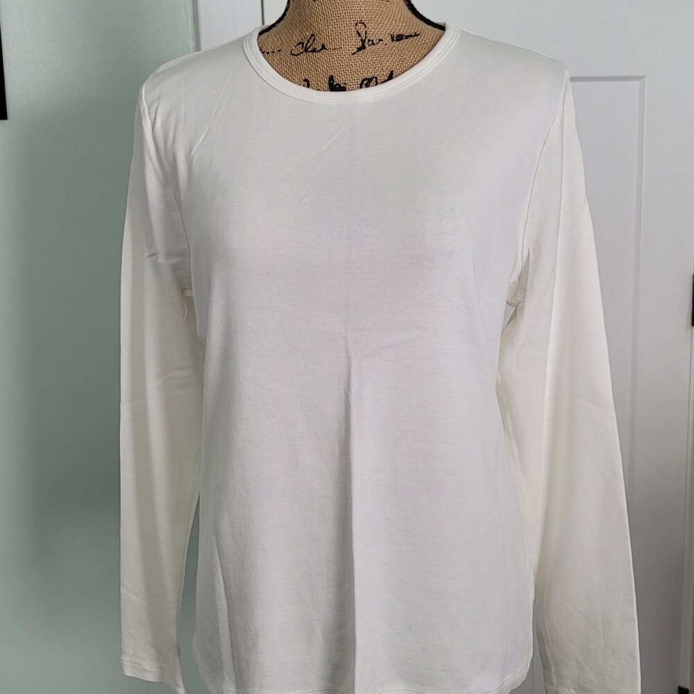 St. John's Bay White Crew Neck Long Sleeve Knit Shirt Large